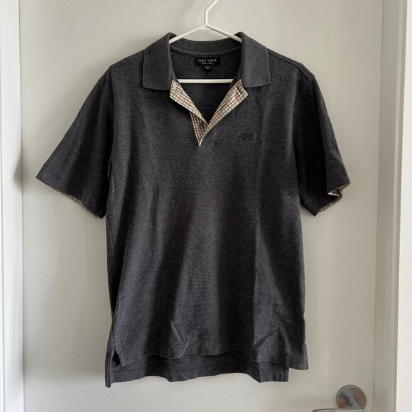 (2for$10) Tony Wear Men's Collared Short-Sleeve Polo in Dark Grey - Picture 1 of 11